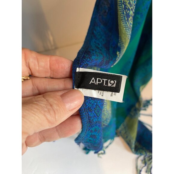 Blue & Green Paisley Reversible Scarf By Apt. 9 - Soft Rayon Blend With Fringe - Picture 4 of 4